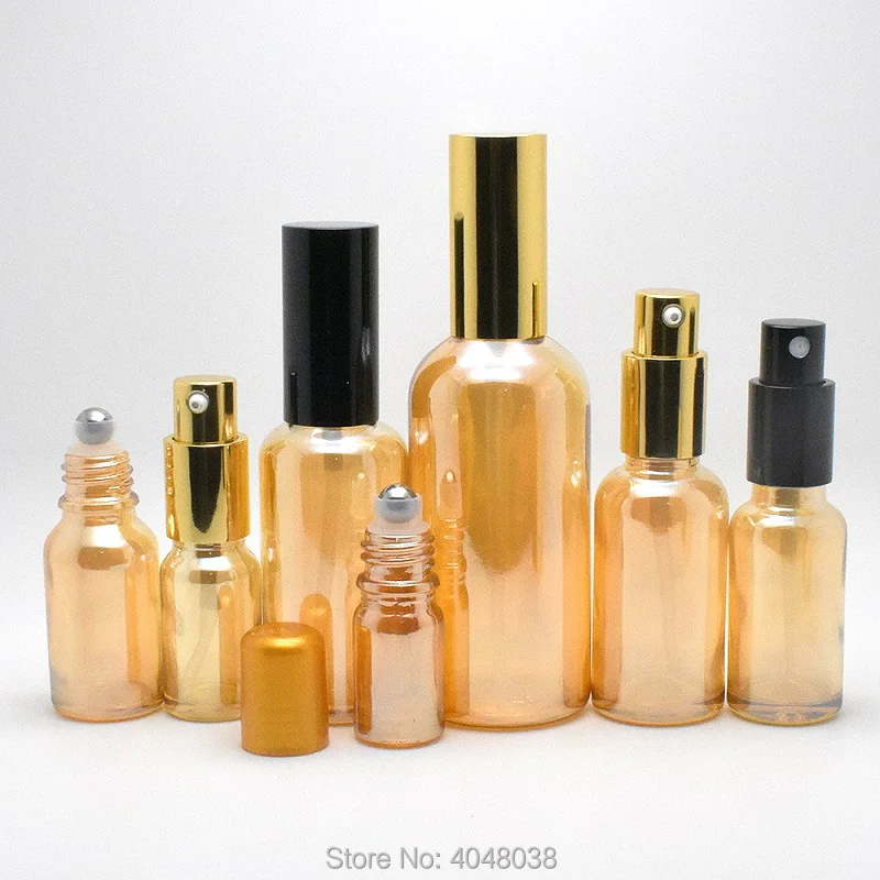 Стекло спрей бутылку золото лосьон бутылки насоса 5ml10ml15ml20ml30ml50ml пустой рулон на