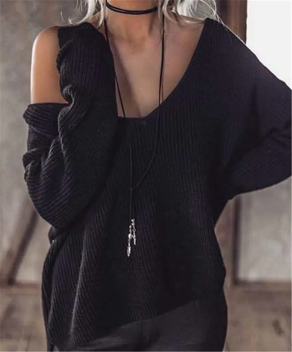 Женский сексуальный вязаный свитер с открытыми плечами, осенне-зимний брендовый черный пуловер, трикотаж, белый джемпер, женский свитер