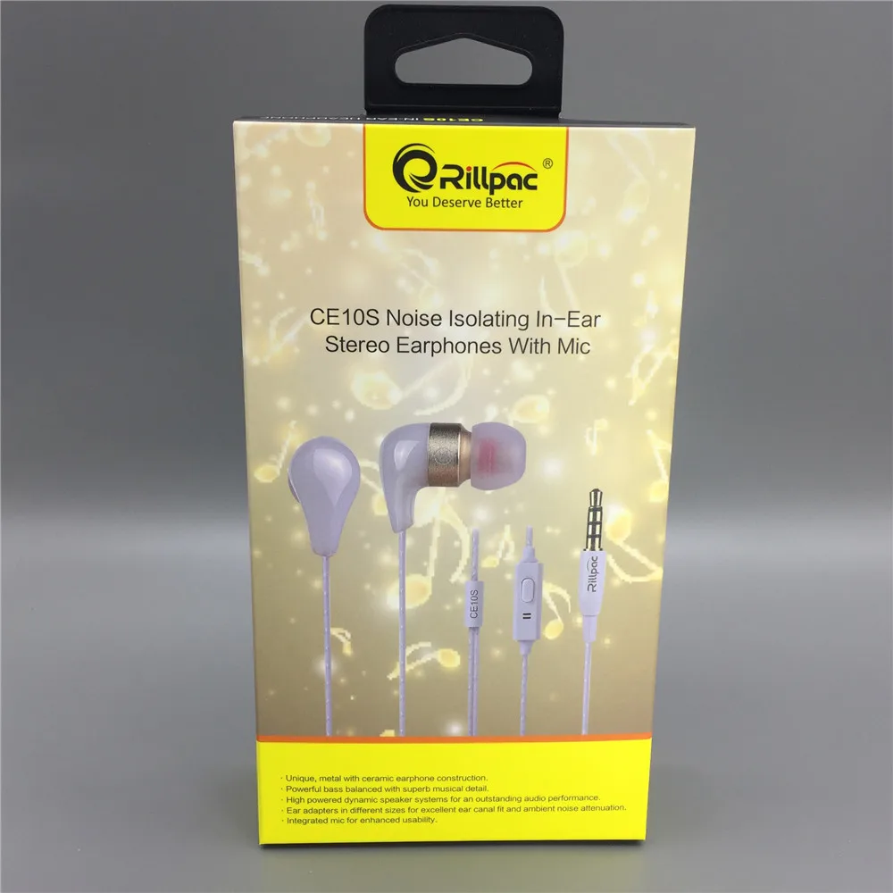 Rillpac CE10S with mic 3 5mm In ear Noise Isolating HD HiFi Earphone earbuds super bass stereo earphones for Smart phone