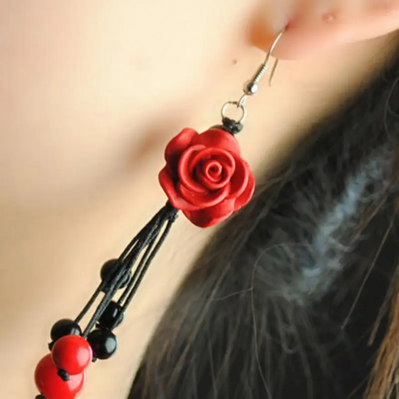 Earrings -GFS- Chinese Style Original Handmade Jewelry Rose Lacquer Valentine 's Day Gift Long #2117155 | Украшения и