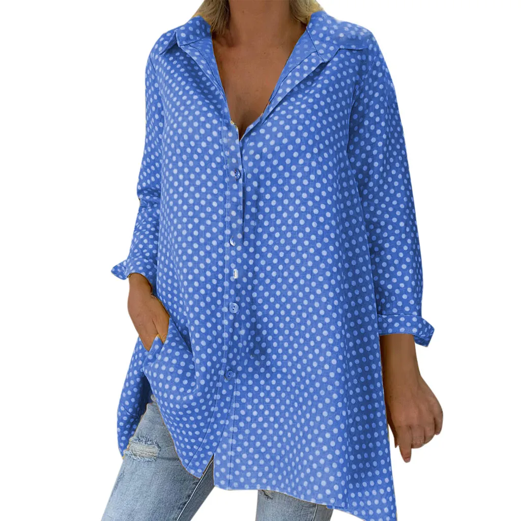 Blouse 2019 Casual Women Loose Vintage Long Sleeve Polka Dots Shirt Fashion Women Autumn Tops Button Top Blouse Blusas Plus Size Blouse 2019 Casual Women Loose Vintage Long Sleeve Polka Dots Shirt Fashion Women Autumn Tops Button Top Blouse Blusas Plus Size