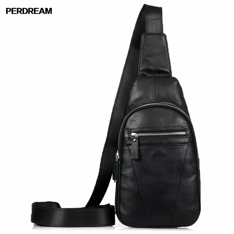 

PERDREAM Genuine Leather Casual Man Chest Bag Vintage Cowhide Solid Crossbody Shoulder Bag Zipper Bags