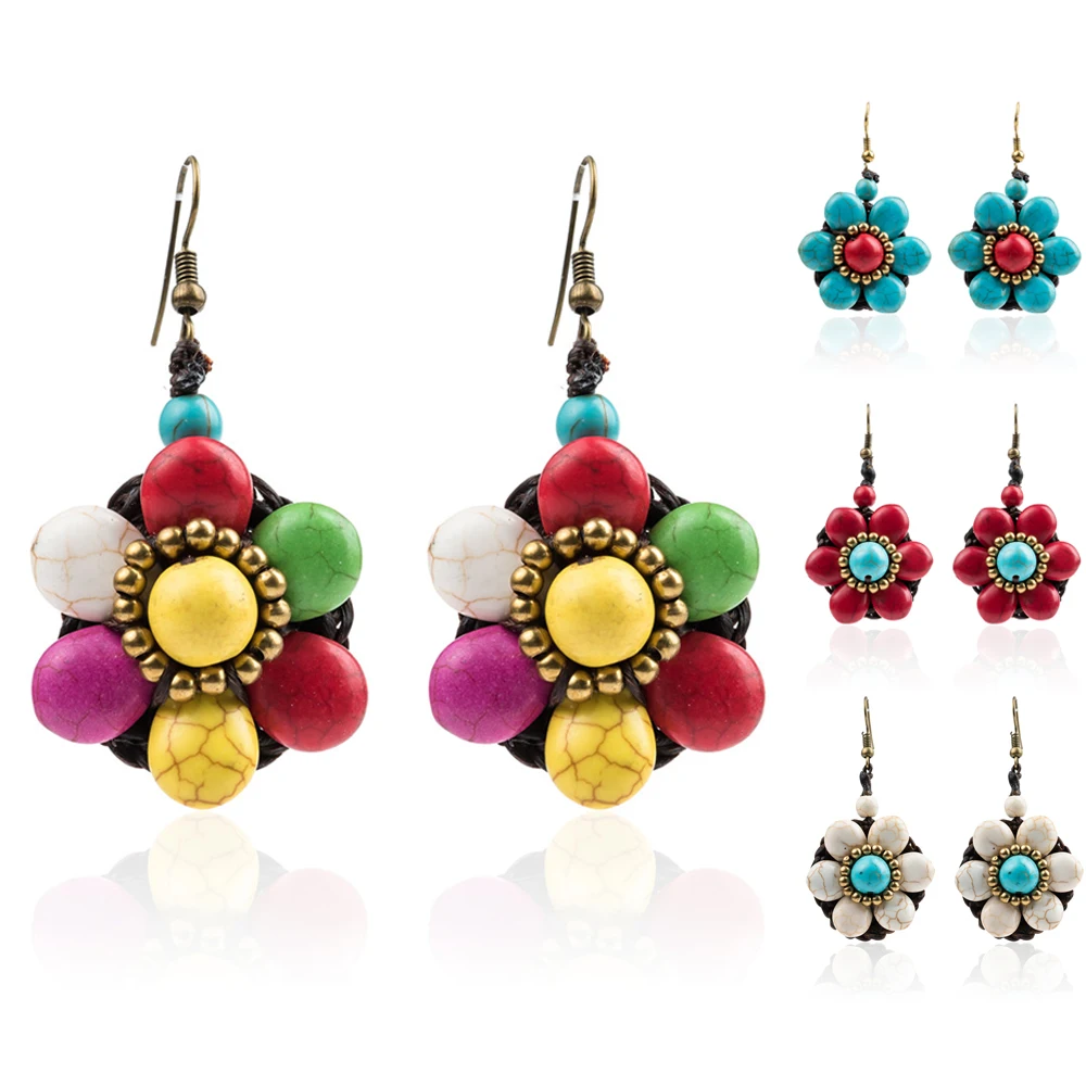 

AMOURJOUX Ethnic Handmade Flower Charm Vintage Long Dangling Earrings For Women Female Drop Earring 2018