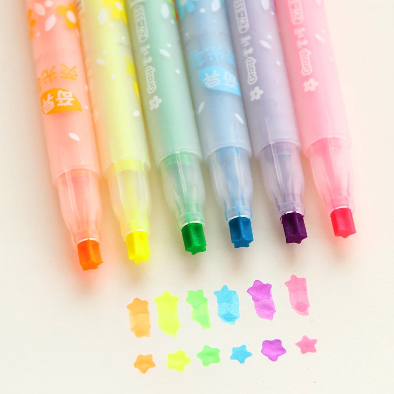 

Free Shipping DIY Cute Kawaii Plastic Highlighters Pens Creative Stamp Water Color Marker Pen For Kids School Supplies 6101