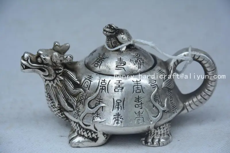 

Очень редкий династии Цин (QianLong1711-1799) серебряный дракон и черепаха чайник, украшение