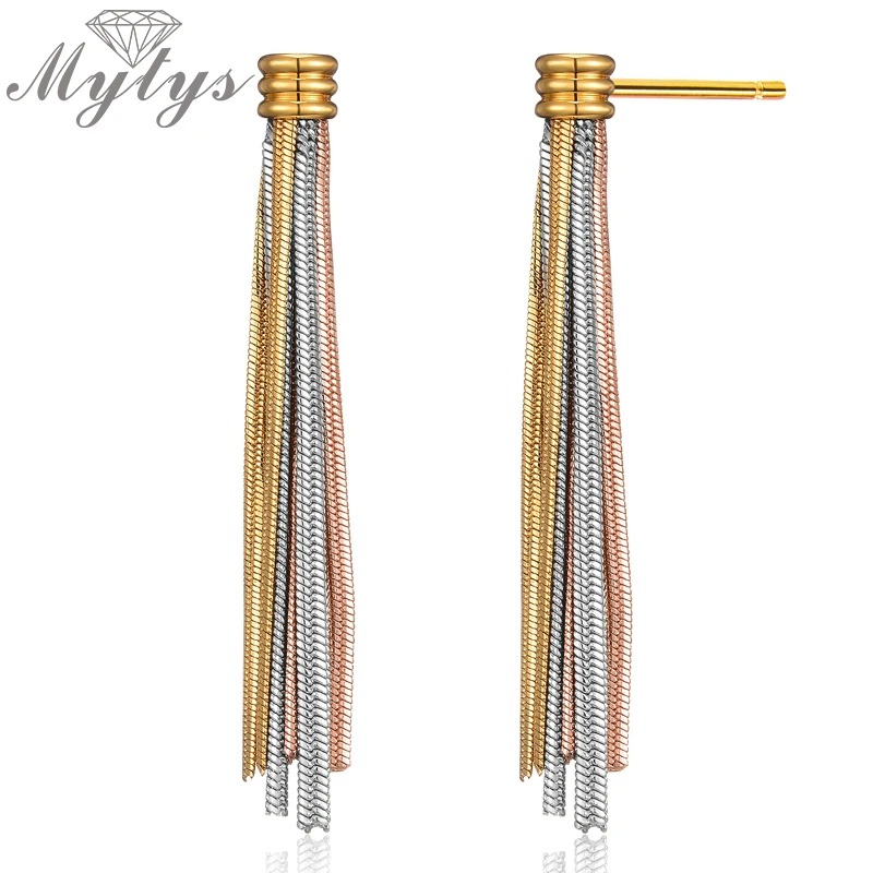 

Mytys Dangle Drop Tassel Earrings Three Tone Gold Silver Rose Yellow 3 Color Jewelry Trendy Fashion Accessories CE589