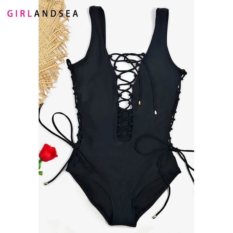 GIRLANDSEA New 2019 One-pieces Swimsuit Solid Swimsuit