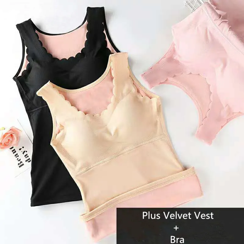 

2019 NEW Winter Seamless Plus Velvet Female Vest Bra Plus Velvet Thick Keep Warm Shirt thermal Underwear Size XL/XXL/XXXL