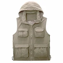 Уличная Мужская рыболовная сетка быстросохнущая капюшон жилет с воротником-стойкой жилет Angler фотография мульти карман Верхняя одежда куртка без рукавов