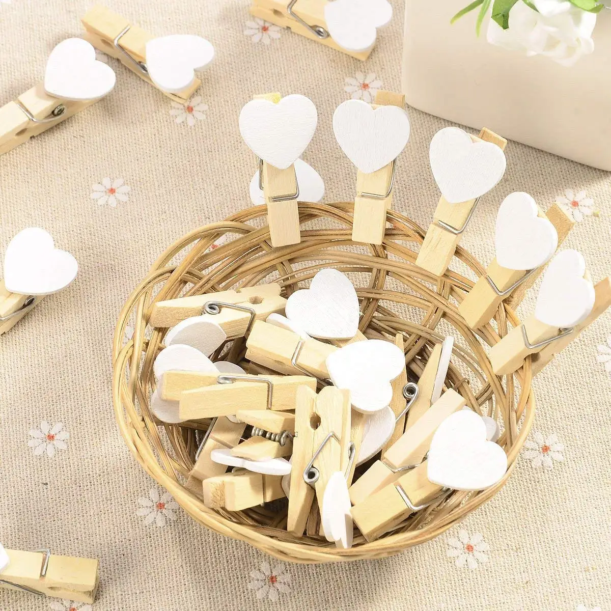 Новые 40 pcs Love Heart мини деревянные держатели для фото бумаги колышки для фотографий крафтовые Свадебные украшения-белый