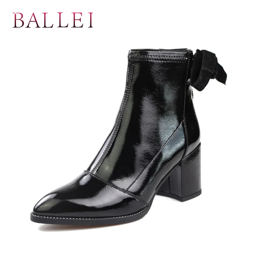 Лучший BALLEI классические женские Модные ботильоны роскошные кожаные
пикантные острый носок туфли на квадратном каблуке на молнии Basic
Boots B180 Обзор