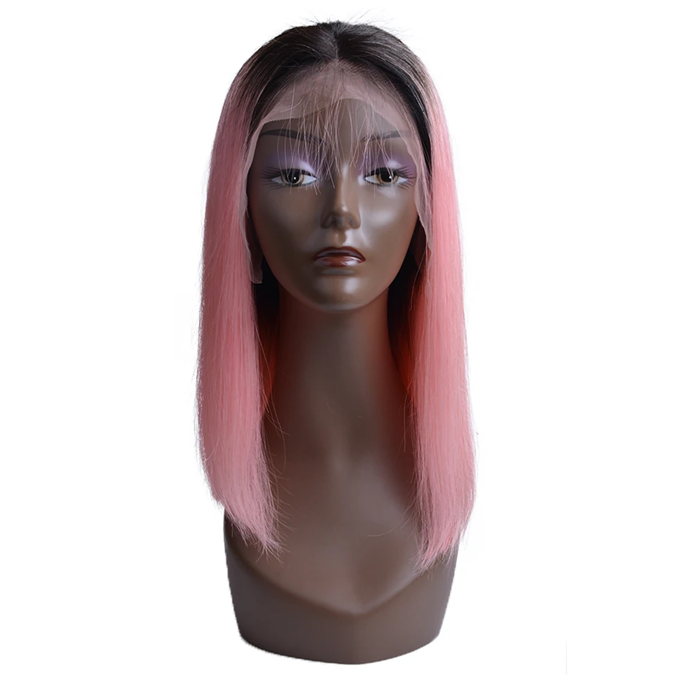 

13*4 Lace Frontal Human Hair Wig Bob Wig Remy Human Hair Brazilian T1B/pink Color For Black Women Lace Front Straight Hair Wig