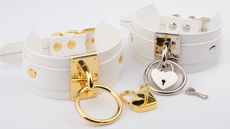 Lolita Harajuku White Leather Oversized Handcrafted Choker Golden O Round Band Padlock Lovely Lockable Heart Collar Necklace 7