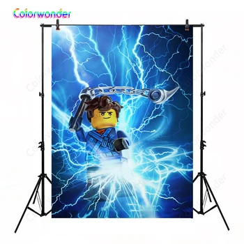 

Superhero Theme Photography Background Warrior Wearing the Blue Suit with Thunder 5x7ft Blue Magic World Backdrops for Birthday