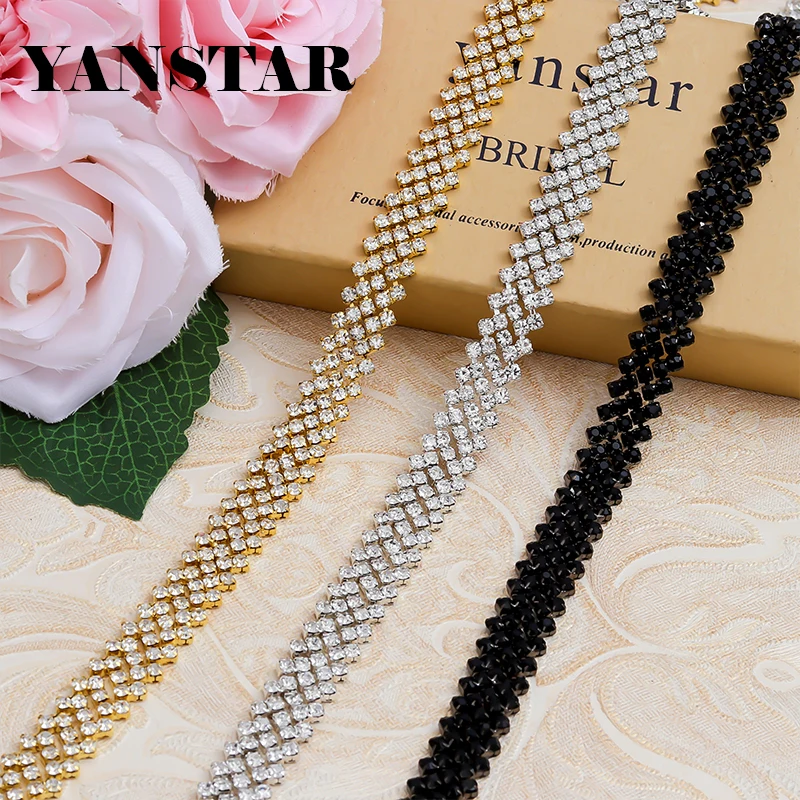 

YANSTAR 1Yard Hot fix Rhinestone Chain Handmade Crystal Trim Sew On Bridal Dress For Wedding Accessories YS756