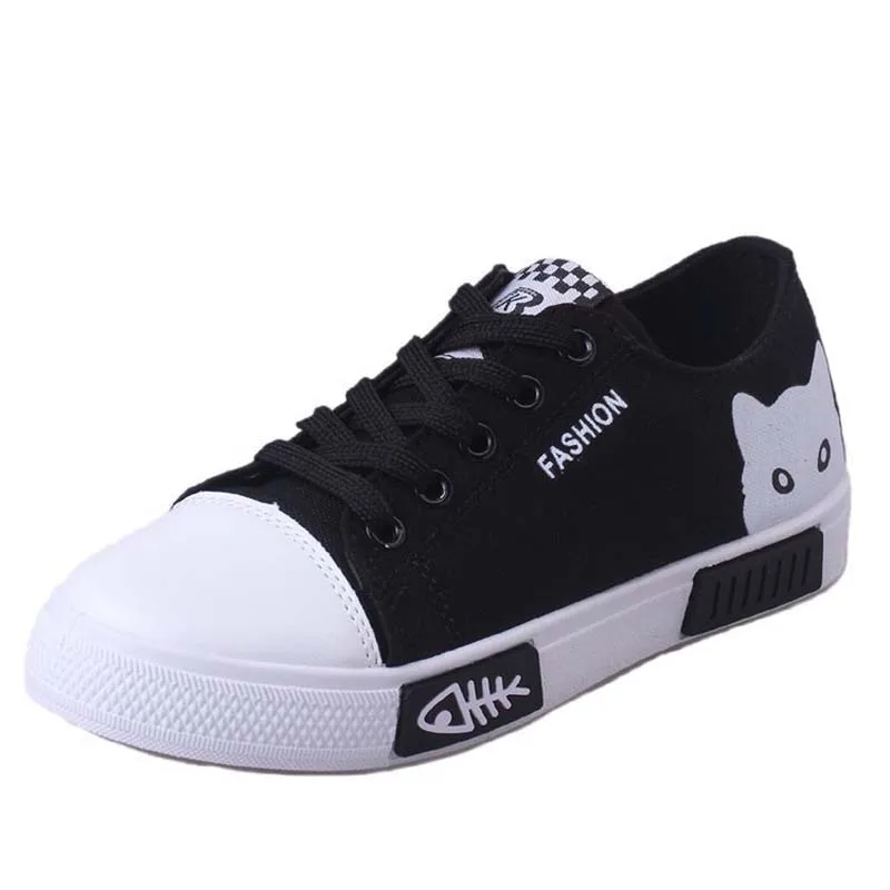 À Olpay noir blanc Chaussures Femme Mode Chat Vulcaniser Sport Lacets Pink En Tenis Dames Pour Mignon Décontracté De Feminino Femmes Toile D9WIY2HE