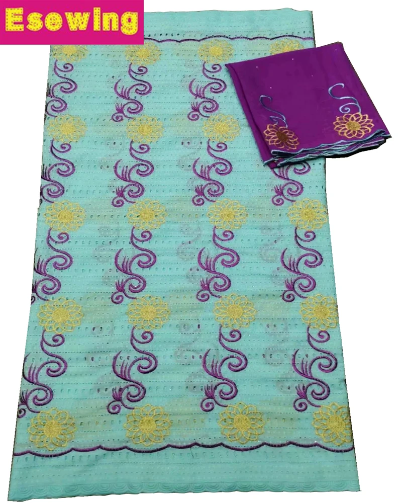 

Lastest 2019 High Quality African Lace Fabric Blue+Purple Swiss Voile Cotton Lace High Quality 5Yards+2Yards French Embroidery
