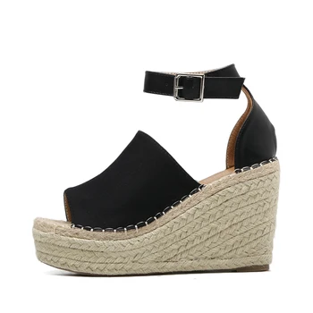 

Summer Wedges Espadrilles Sudes Ankle Strap Women Sandals Cover Heel 10 Cm Hemp Wedge Heel 3 cm Platform Peep Toe