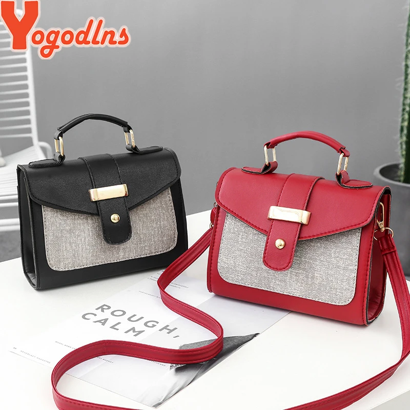 Yogodlns Fashion ladies shoulder bag flat stitching handbags ladies bag designer Contrast Color Trends Wild women Messenger bag