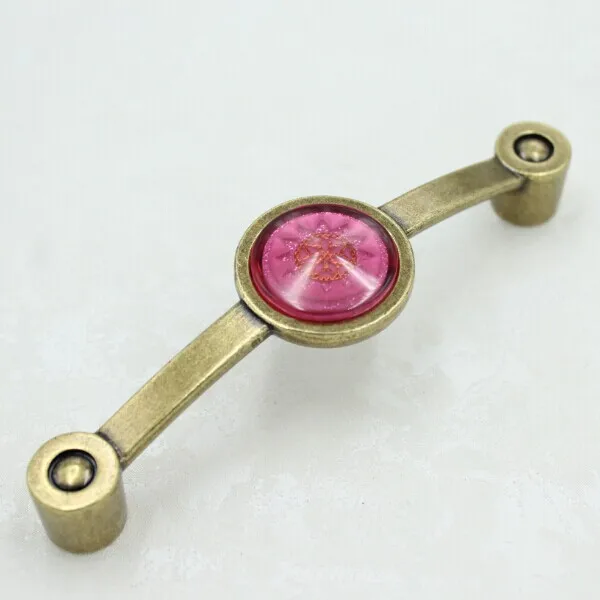 110mm Bonze Cabinet Pull Red Acrylic Dresser Handle antique brass Drawer cupboard door Handle Knob Vintage