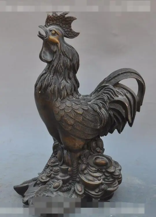 S05684 старинная китайская Бронза Медь животное богатство деньги курица петух