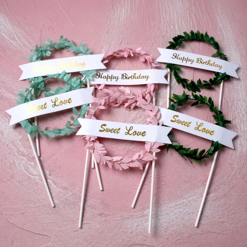 

1PCS green leaf rattan wreath birthday cake cap baby baptism birthday / wedding party decoration