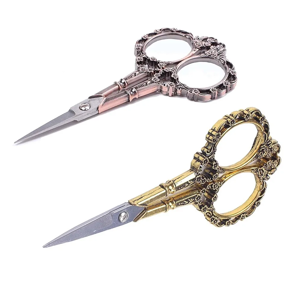 

4 Color Stainless Steel European Vintage Floral Retro Sewing Scissors Short Cutter Durable Tailor Scissors For Fabric handicraft
