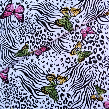 

Cotton Woven Fabric - butterfly and stripe on white