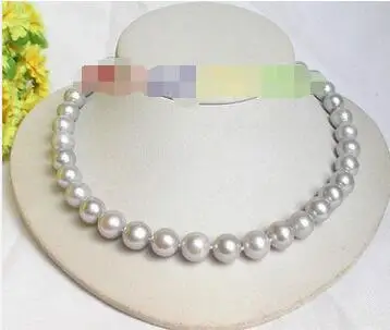 

Free Shipping>> new hot Genuine natural 12mm round Gray freshwater pearls necklace 17