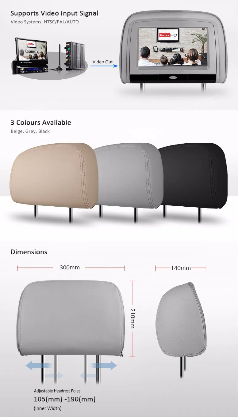 Perfect 2x9" Grey Car Headrest DVD Player with Buit-in HDMI Port with 2 IR Headphones (Black & Beige Optional) 8 Perfect 2x9" Grey Car Headrest DVD Player with Buit-in HDMI Port with 2 IR Headphones (Black & Beige Optional) 8