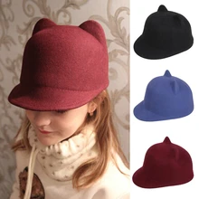 Детская Зимняя коллекция года, шерстяная фетровая шляпа с Микки-Кепка с кошачьими ушками, шляпа для защиты от солнца с животными, Дерби котелок, милая Кепка, ашион для детей, подарок
