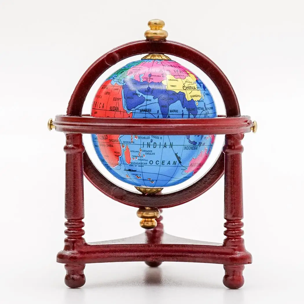 

Odoria 1:12 Miniature Vintage Blue World Globe with Wooden Stand Dollhouse Furniture Accessories
