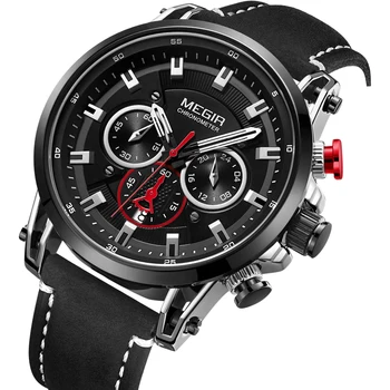 

Fashion Brand Megir Men's Watch Chronograph Quartz Watches Man Leather Strap Clock Sport Army Date Wristwatch Relogios Masculino