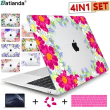 4 в 1 прозрачный чехол для MacBook Pro retina 12 13 15 Touch Bar& Air 11 13,3 дюймов A1932 с крышкой клавиатуры с цветочным принтом