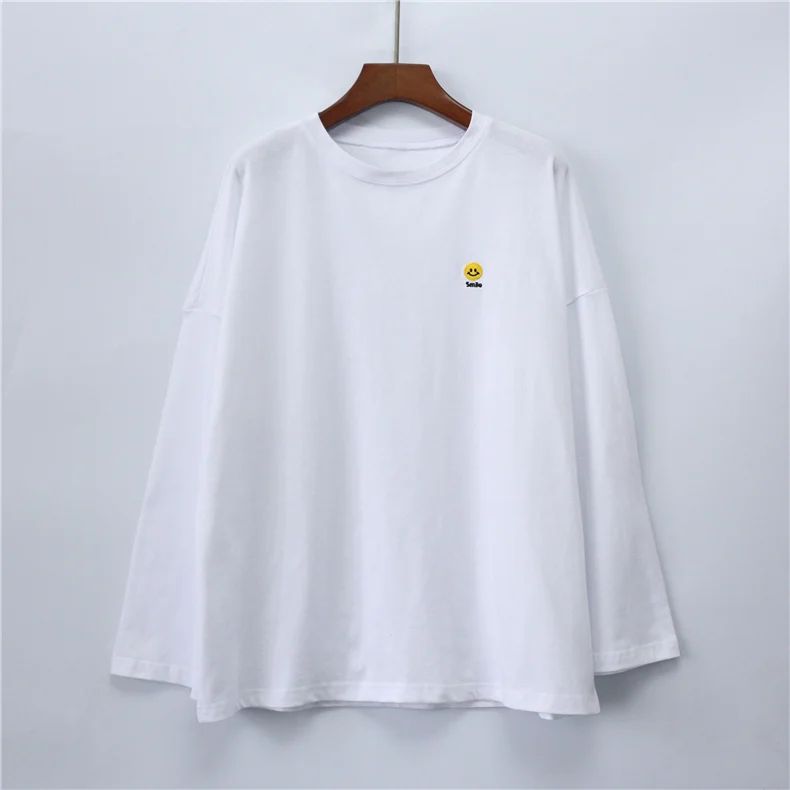 Женские футболки с длинным рукавом, свободные, Harajuku, мягкие, с вышивкой, в полоску, шикарные, женские, корейский стиль, Kawaii, Повседневная футболка, модные футболки - Цвет: 1335white
