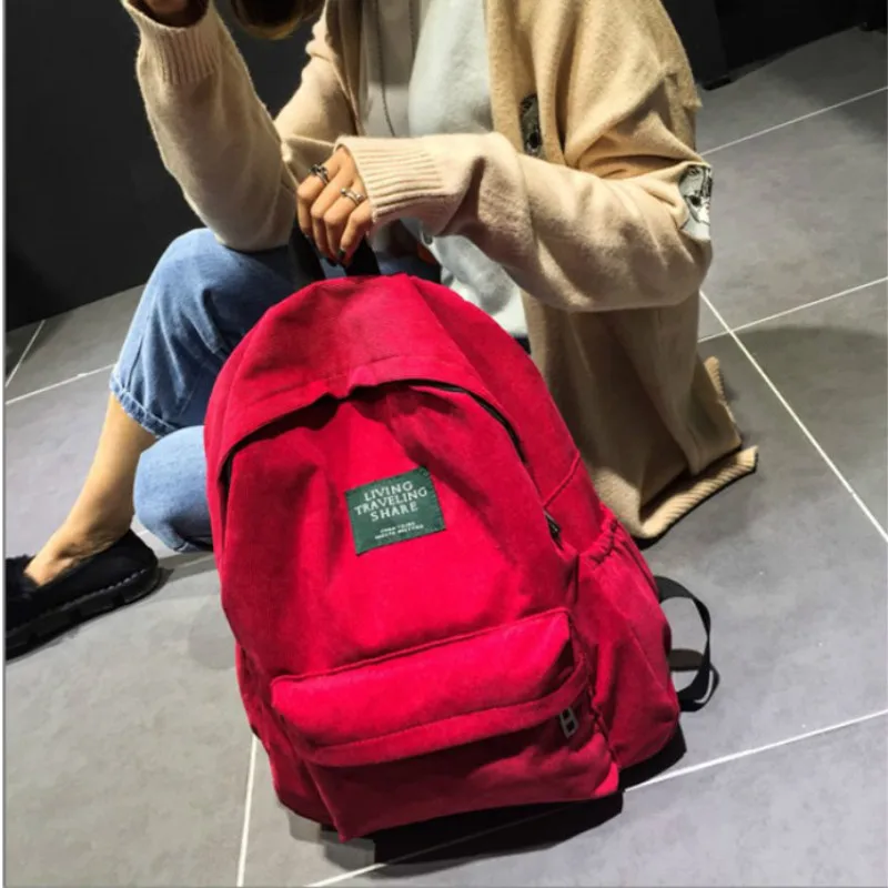 

2019 Women Corduroy Canvas Backpack Female Velvet School Bag Mochila Feminina Backpacks Adolescent Teenage Girls Travel Bagpack