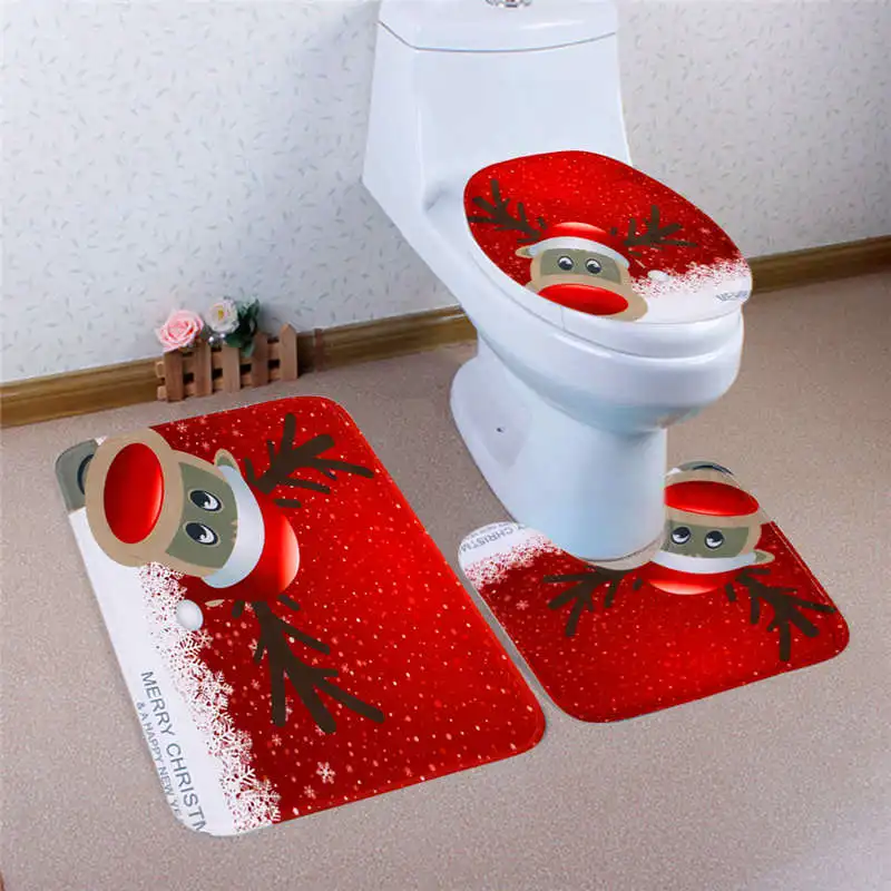 3PCS Home Christmas Toilet Foot Pad comfortable Seat Cover Radiator Cap Bathroom Sets good slip resistance #2o18#f (10)
