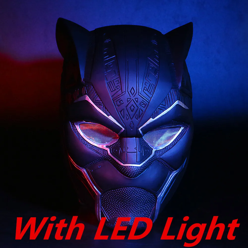 2018 New Black Panther LED Helmet Cosplay T'Challa Mask Halloween Party Helmet  (8)