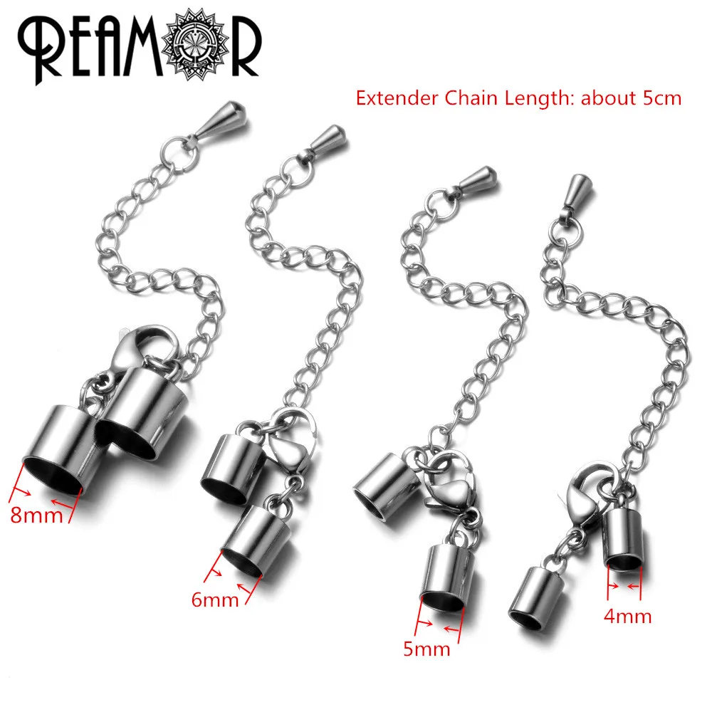 REAMOR 4/5/6/8mm 316L Stainless Steel Lobster Clasps Hooks Extender Chain Connector For Leather Bracelet DIY Jewelry Findings Jewelry Findings