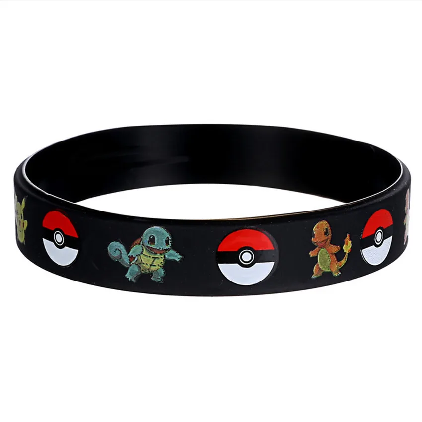 16 шт./лот, очаровательный игровой браслет, браслет Pokemon GO, силиконовые браслеты для мужчин и детей, черные резиновые браслеты для женщин, сувенирный подарок