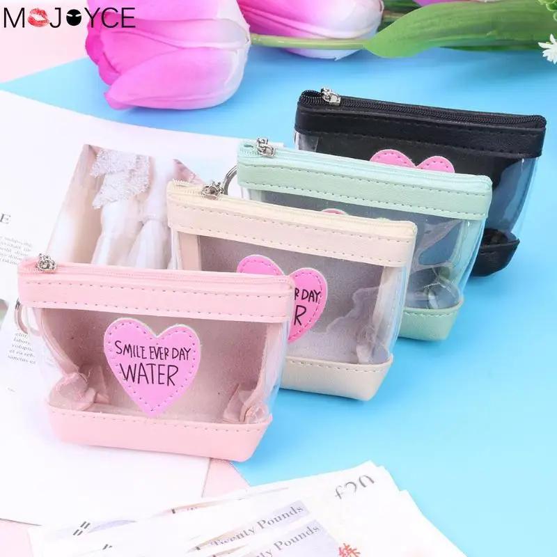 

Girl Cute Fashion Wallet Leather Short Clutch Women Money Coin Purse Clear Heart Decor PVC Wallet New Fashion Coin Purses