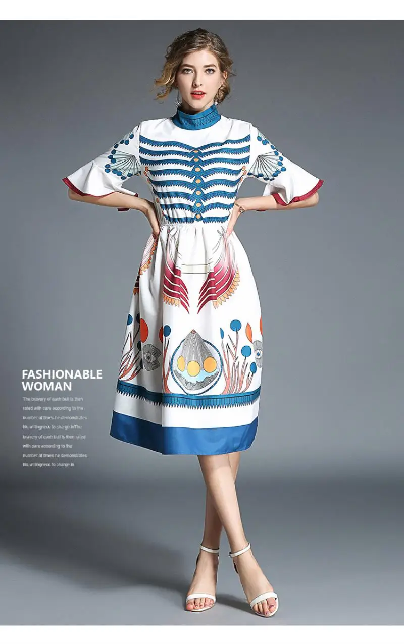 Retro Flower Print Midi Summer Dress Vestidos Playa Verano 2018 Women Party Kawaii Dress Vestidos Casuales De Mujer