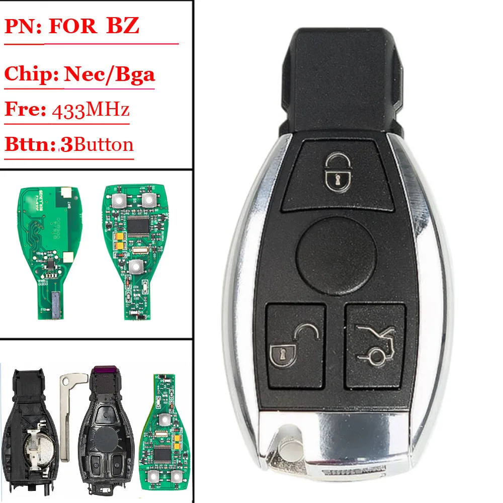 (1 шт./лот) удаленный Управление Smart Key 433 мГц 3 Кнопка для м-ercedes BENZ replacment 2000 + Поддержка NEC и BGA дистанционный