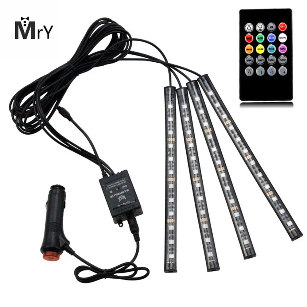 

DJSona 4x 36 LED Car Charge 12V 10W Glow Interior Decorative Atmosphere Blue Inside Foot Light Lamp With Remote Control