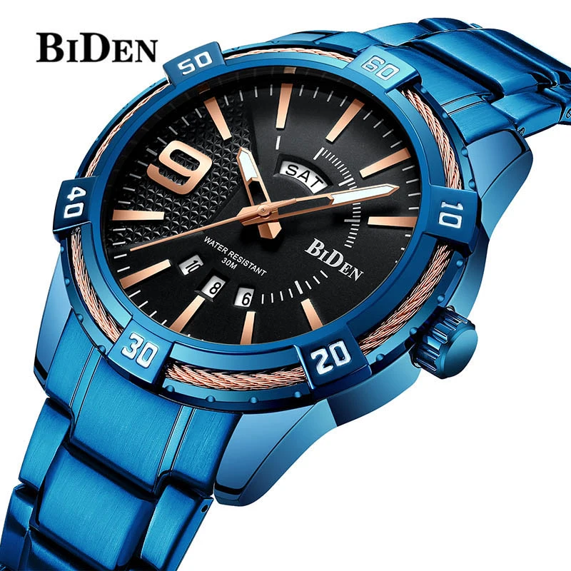 

Fashion Brand Luxury Men Business Watches Calendar Men's Quartz Analog Clock Male 30M Waterproof Blue Color Casual Sport Watch