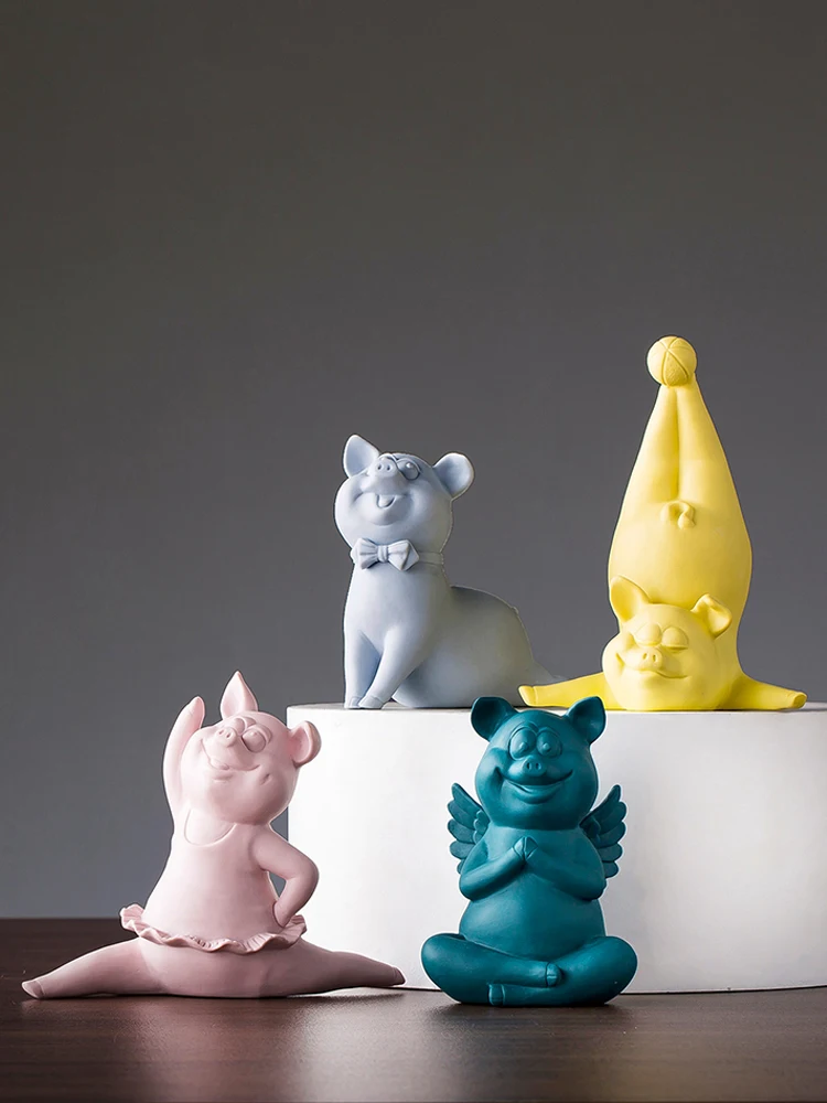 

Modern Ceramic Cute Animal Ornaments Office Coffee Desktop Bear Pig Crafts Decoration Home Livingroom Table Figurines Artwork