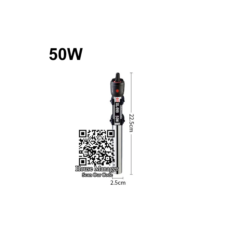 Настраиваемый регулятор температуры для нагревателя аквариума, нагреватель воды аквариума из нержавеющей стали, настенный резервуар на присоске - Цвет: 50W 22.5cm