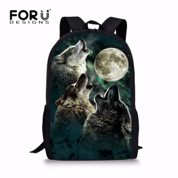 

FORUDESIGNS Cool 3D Wolf Backpack for School Children Harness Primary Kids Dinosaur Bagpack Designer Bookbags Polyester Fabric