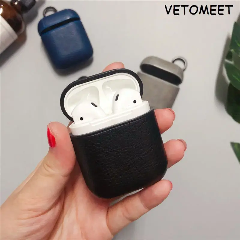 VETOMEET Ретро стиль кожаный Bluetooth беспроводной чехол для наушников Airpods с кнопками