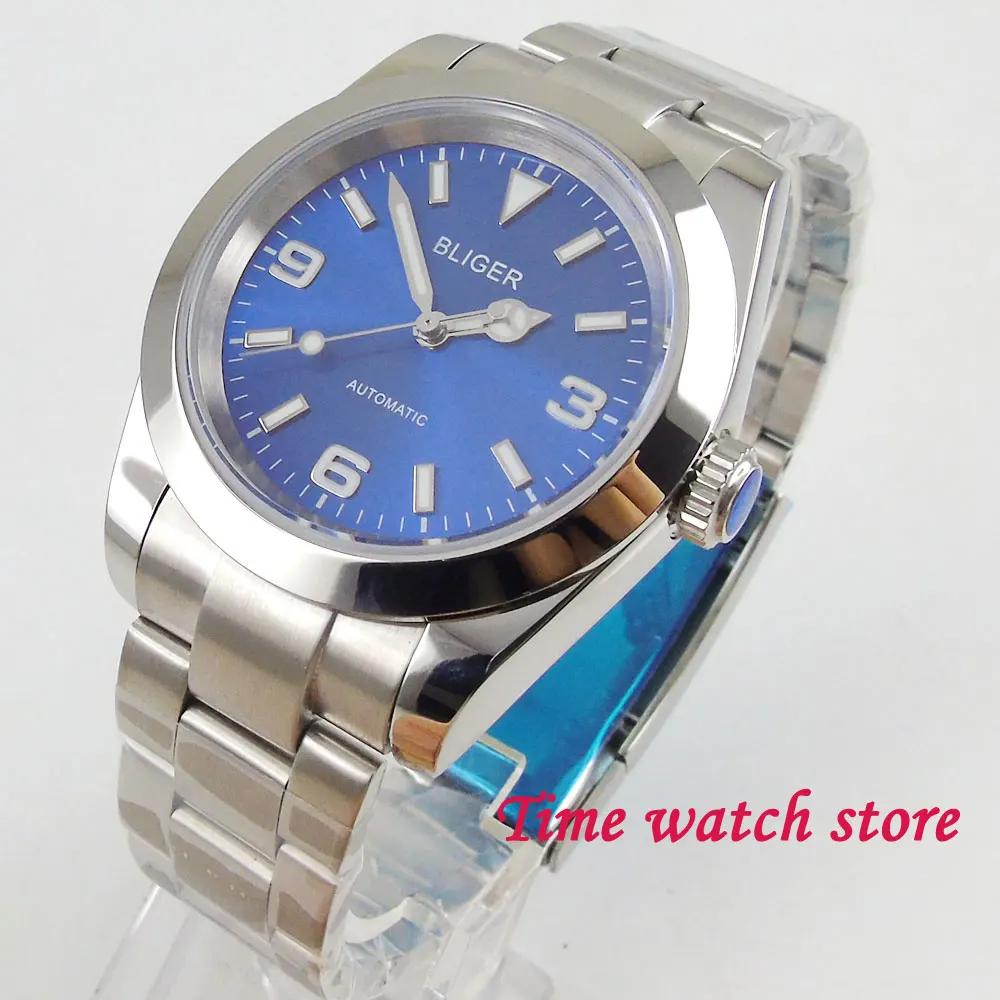 40 мм Bliger MIYOTA 8215 Автоматические наручные часы для мужчин сапфировое стекло синий циферблат светящийся SS браслет 2012 - Color: Bli logo Miyota 8215